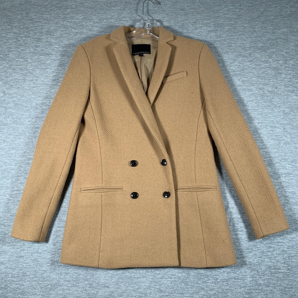 Banana Republic Blazer Womens 0 Beige Wool Blend Double Breasted Suit Jacket